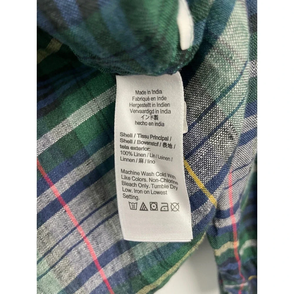J.Crew Baird McNutt Irish Linen Slim Fit Plaid Button Down Shirt Mens XL Green
